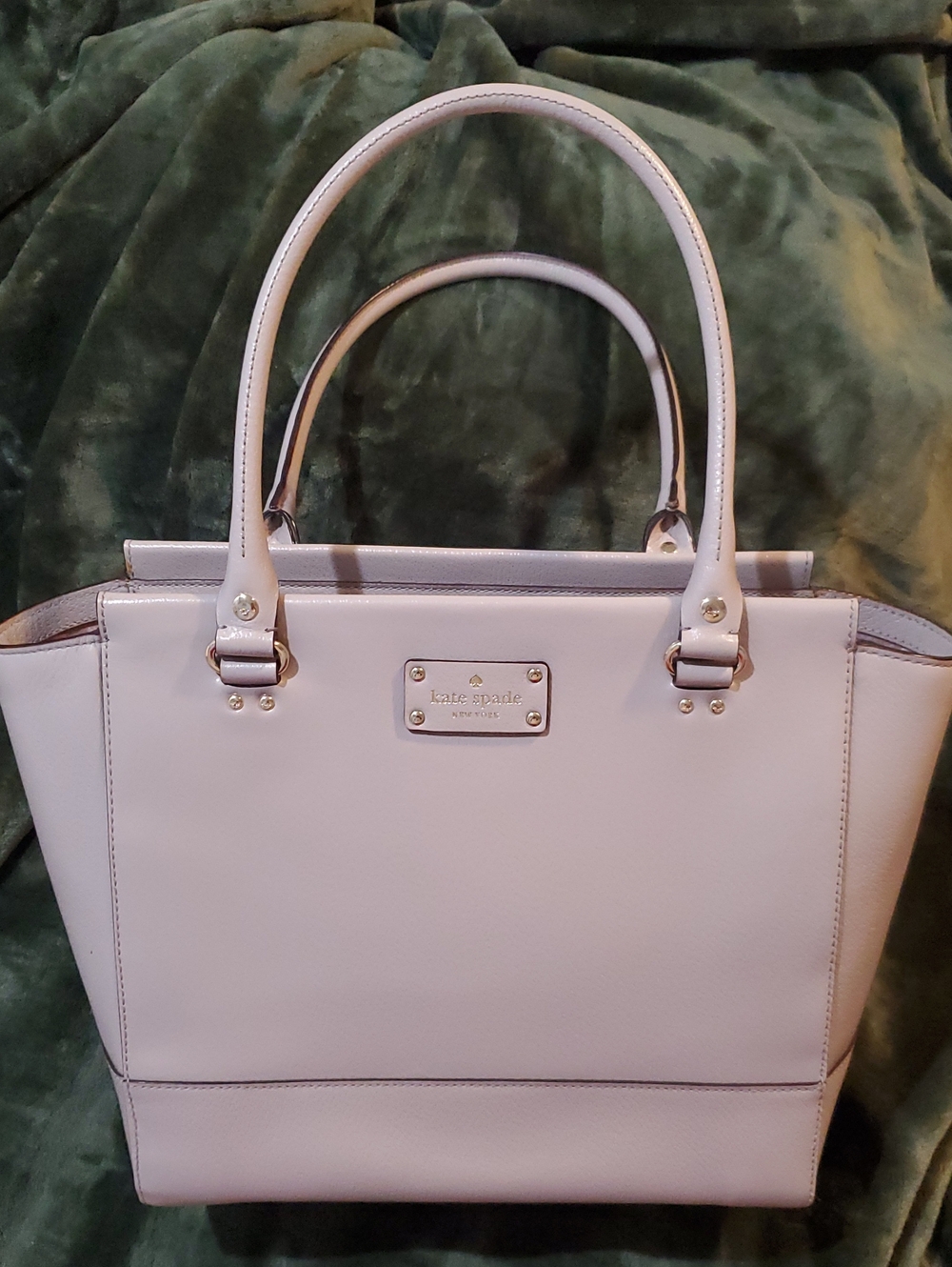 kate spade pale mauve leather tote with logo plaque